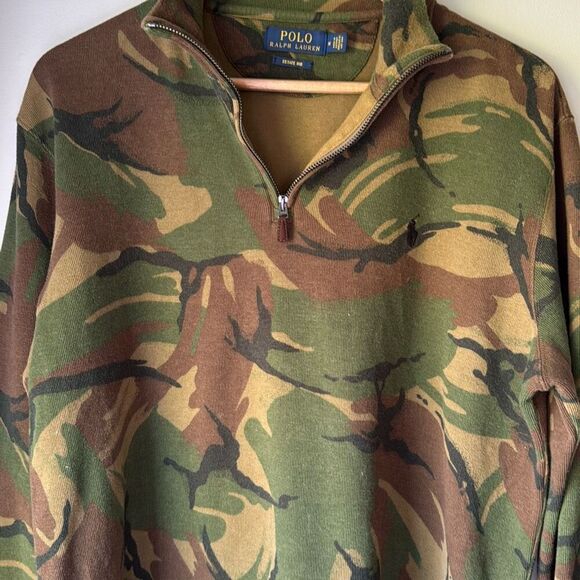 Polo Ralph Lauren men’s quarter zip sweater size medium camouflage green black b - Picture 2 of 9